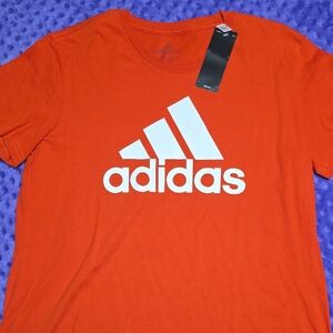 adidas Bright Orange Short Sleeve Logo Tee with White Branding